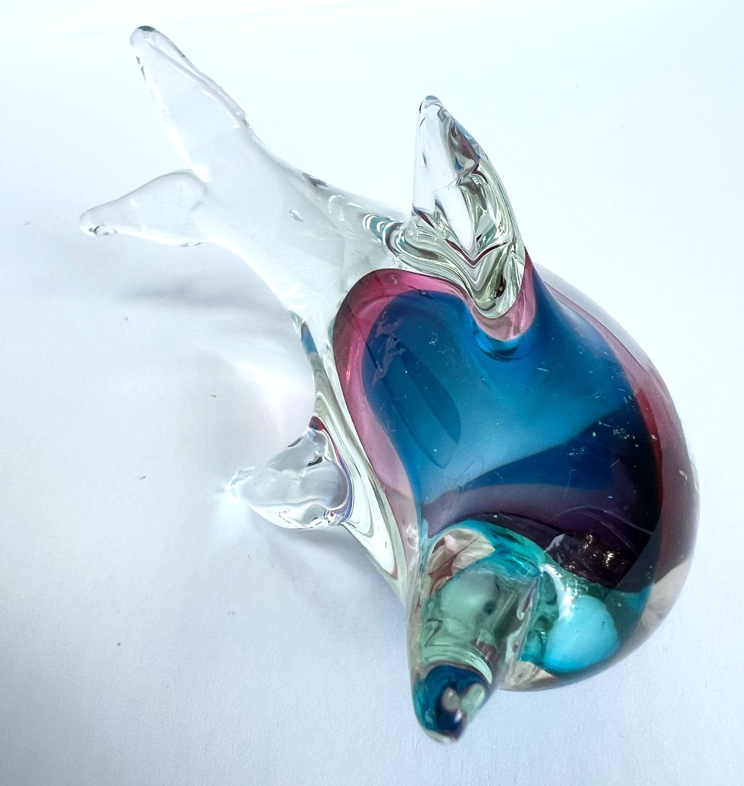 Vintage 1960s Murano Sommerso Glass Dolphin Sculpture, Italy photo vinterior