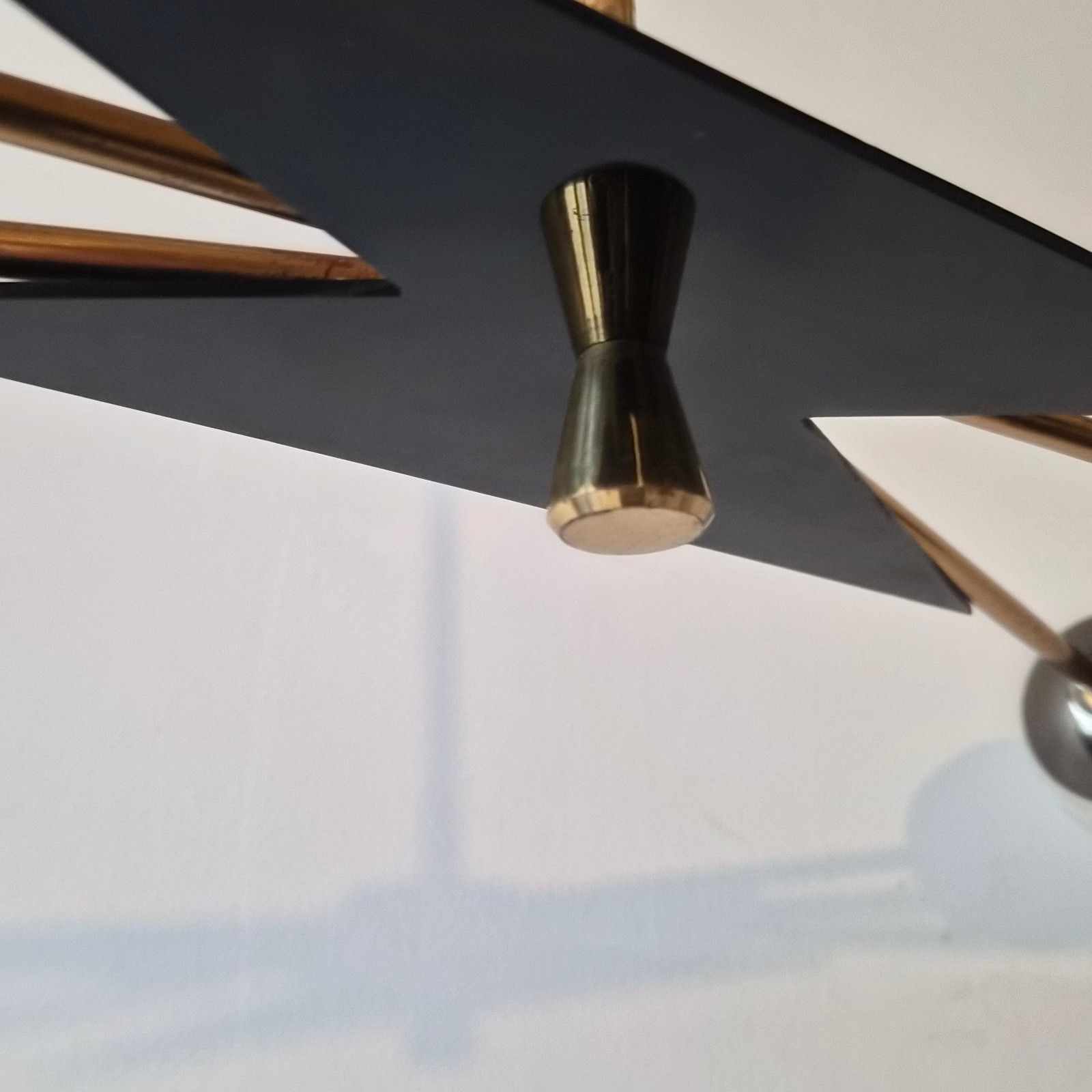 Lustre Suspension Vintage 1950 Maison Arlus Laiton Dore Plexiglas & Verre 50s photo vinterior
