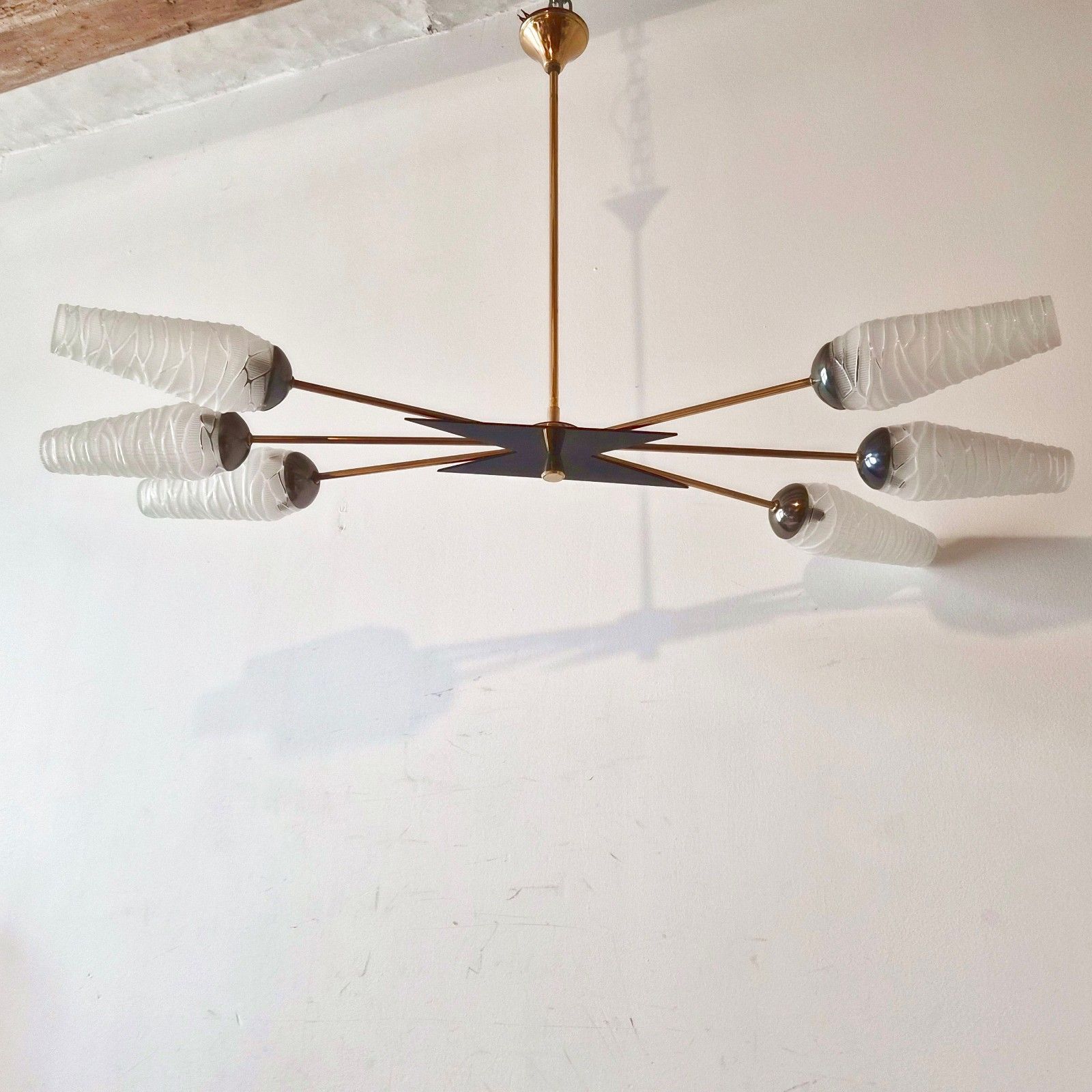 Lighting Lustre Suspension Vintage 1950 Maison Arlus Laiton Dore Plexiglas & Verre 50s photo
