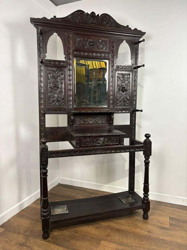 Late 19th Century Carved Gothic Oak Hall Stand photo 489.0