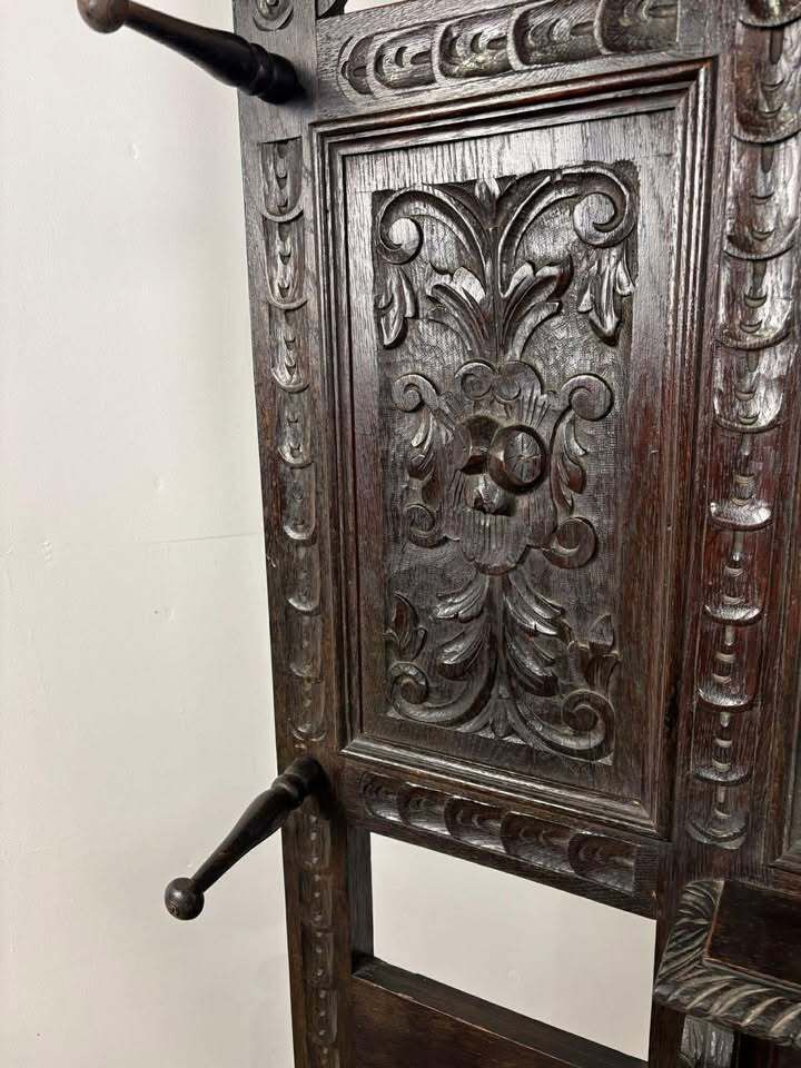 Furniture Late 19th Century Carved Gothic Oak Hall Stand photo