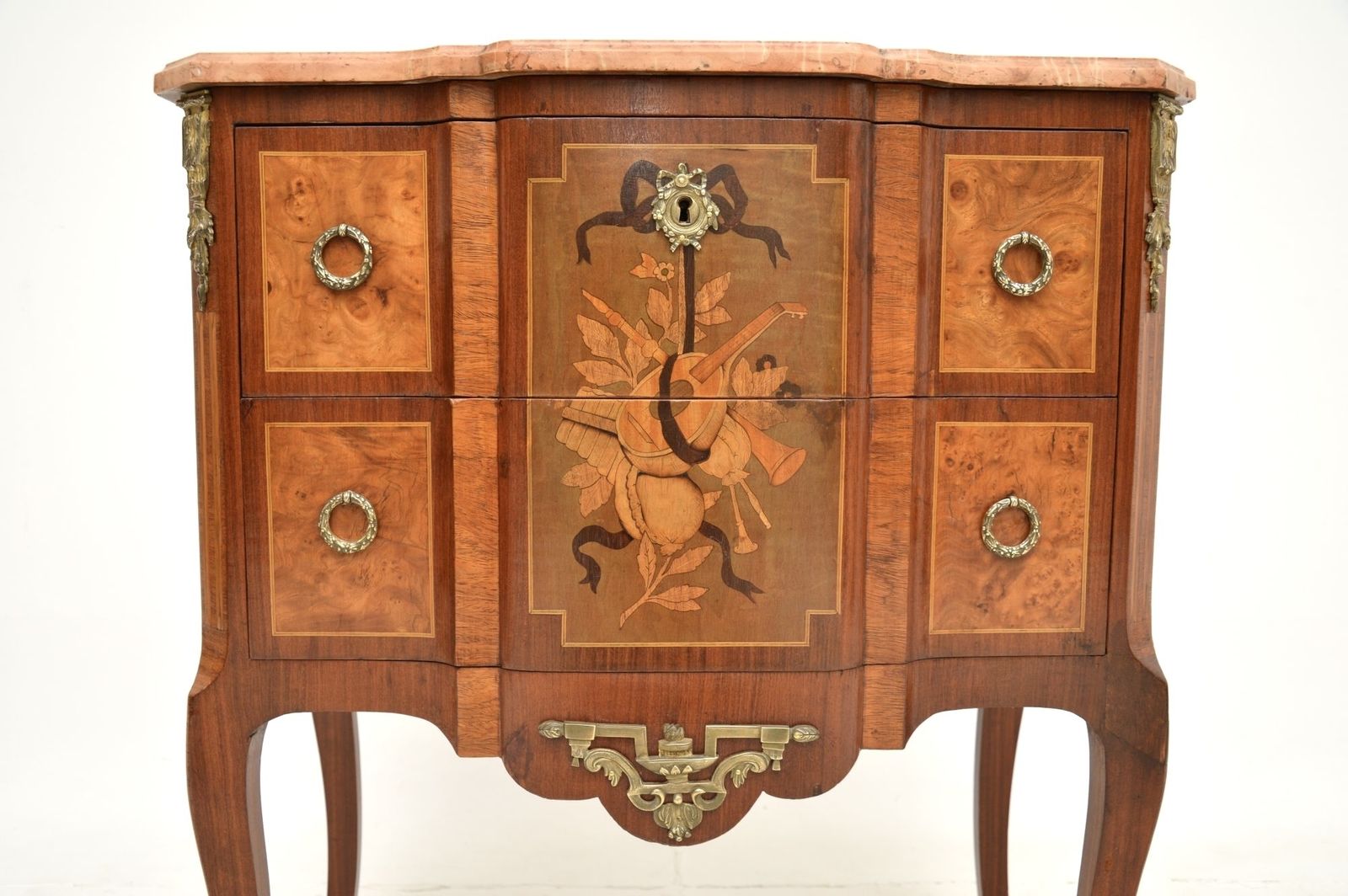 Antique French Marble Top Inlaid Commode photo for sale