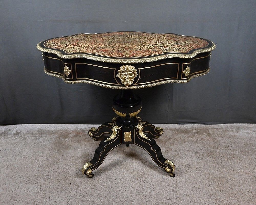 Violin Shaped Table In Boulle Marquetry, Napoleon III Period – Mid 19th Century photo vinterior