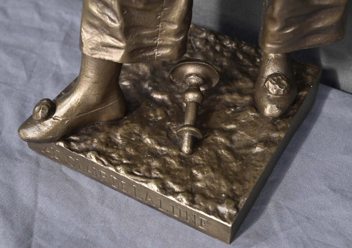 photo vinterior Bronze Sculpture "By The Light Of The Moon" Signed Bouret – Late 19th Century