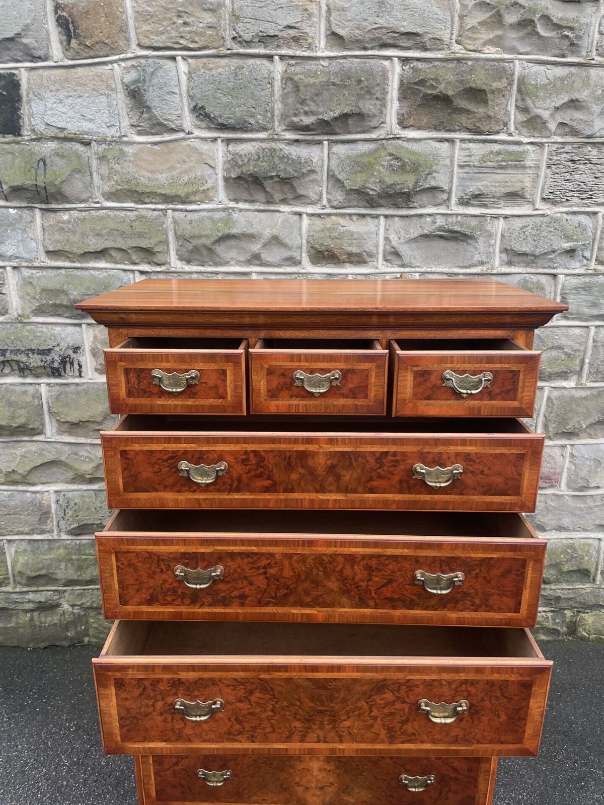 Quality Inlaid Burr Walnut Chest On Chest Tallboy photo vinterior
