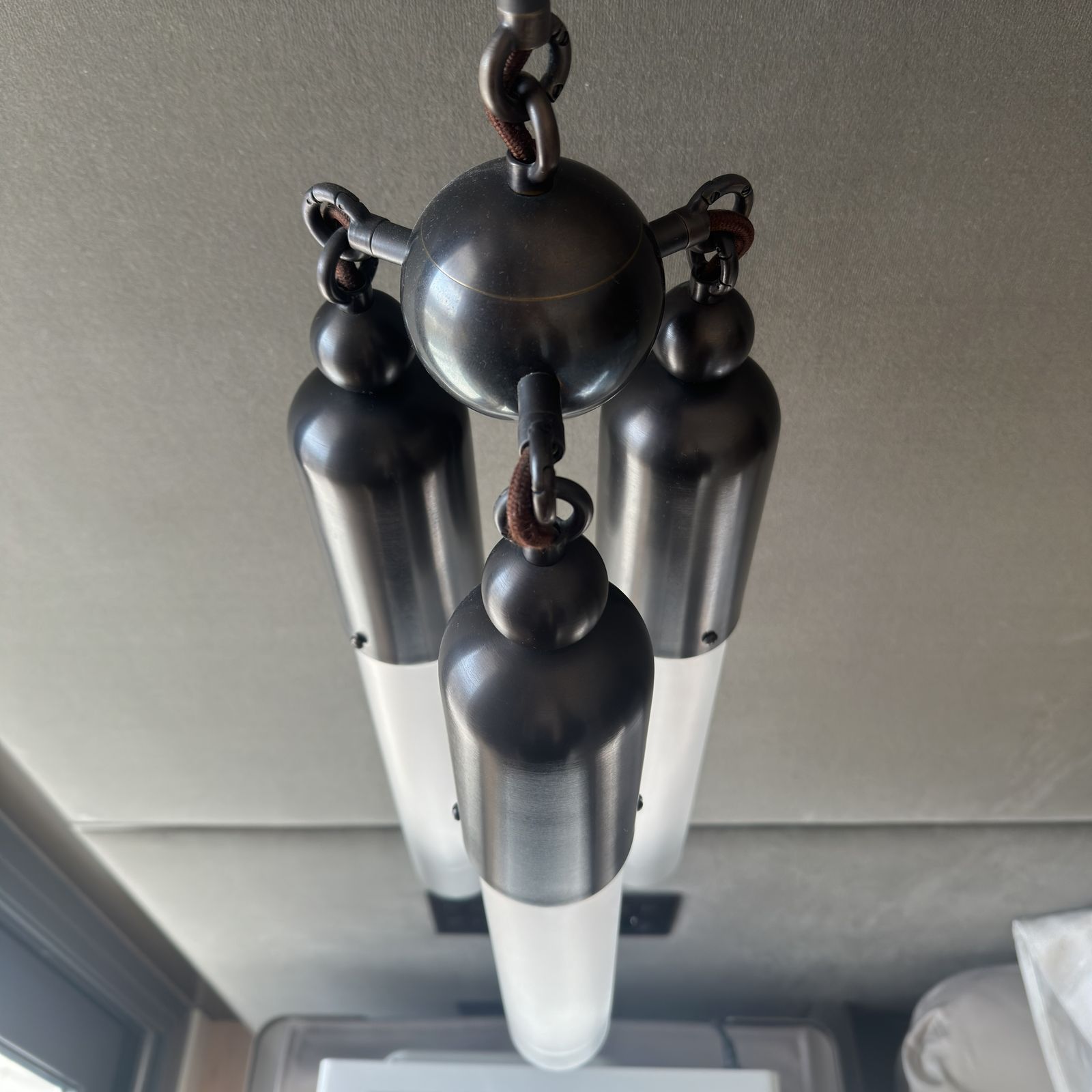 Pair Of Tassel 3 Bronze Pendant Lights By Apparatus Studio photo 12500.0