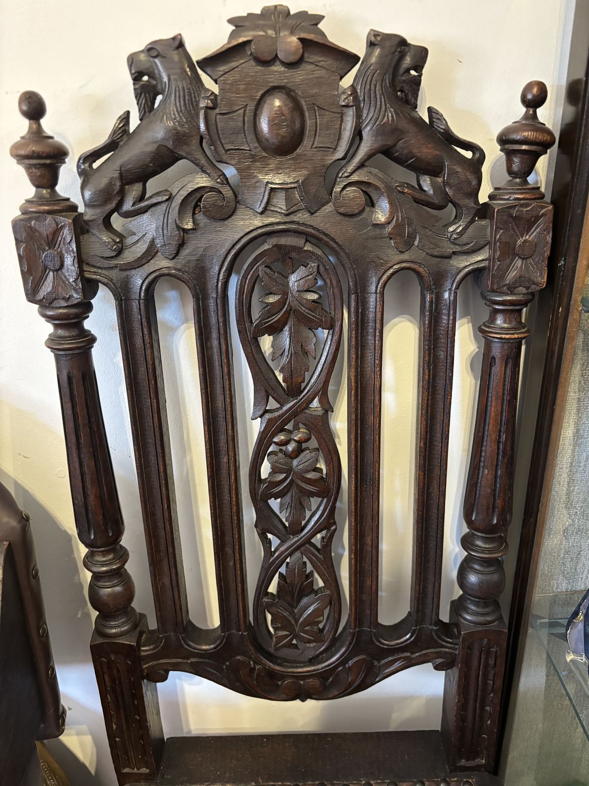Pair Of Gothic Revival Lions & Griffins Carved Oak Hall Chairs 19th Century photo 429.0