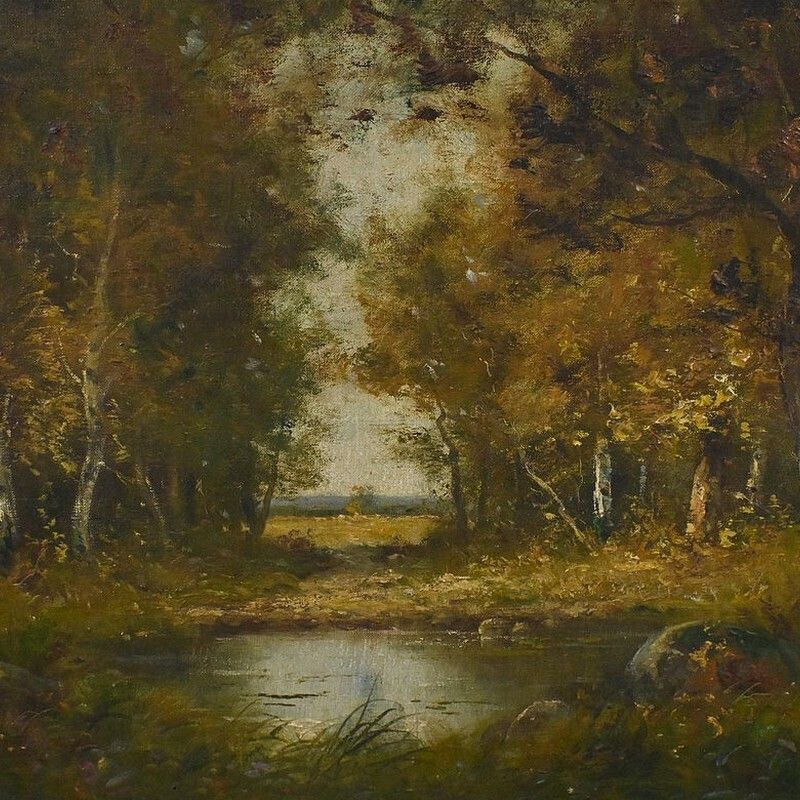 Painting "Pond Under The Woods" Signed A. Salvignac – Early 20th Century photo furniture