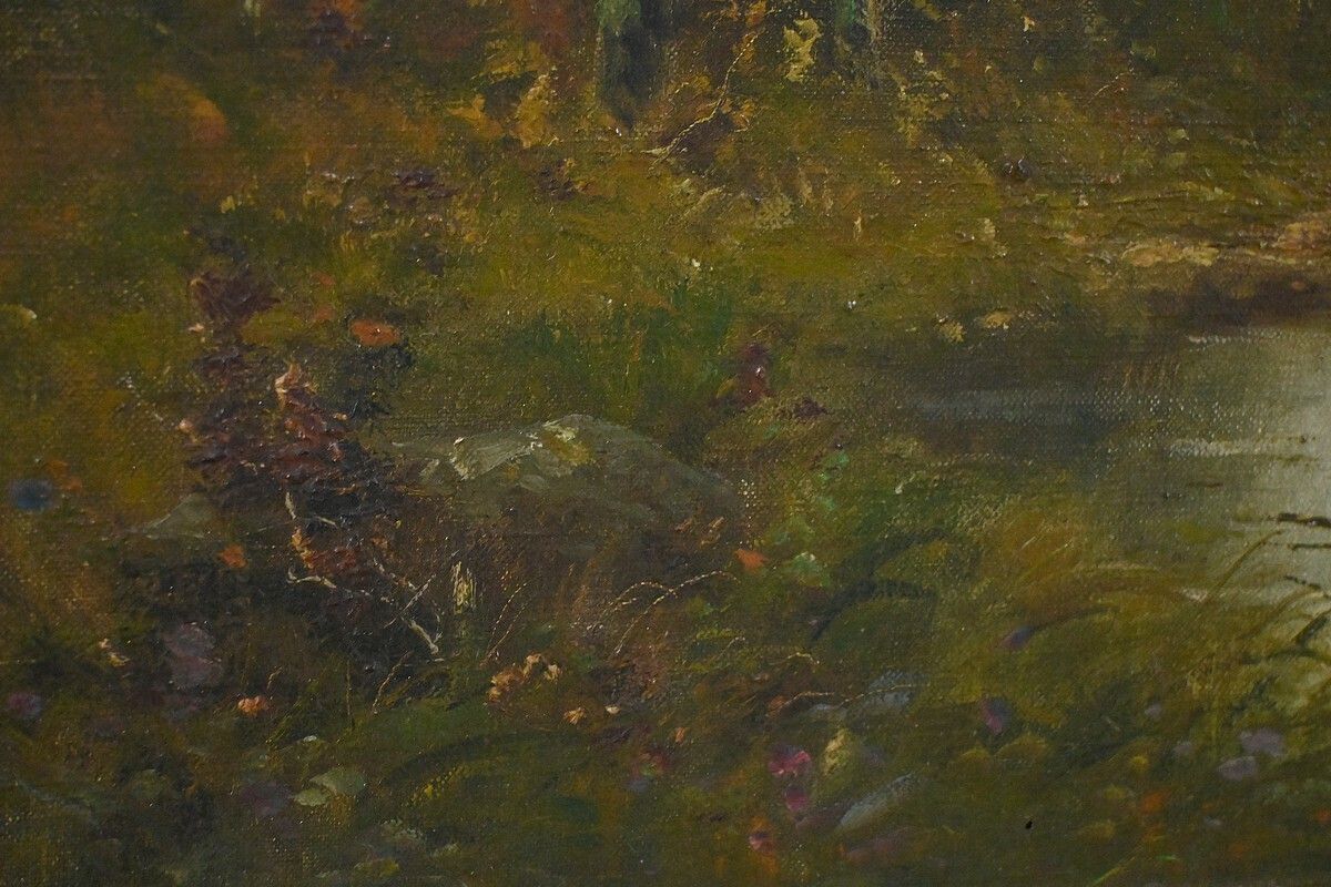 Painting "Pond Under The Woods" Signed A. Salvignac – Early 20th Century photo vintage