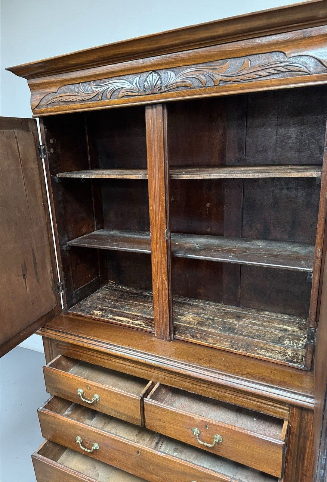 Antique Walnut Carved Bookcase Chest Of Drawers Decorative C1900 Etched Mirrors photo vinterior