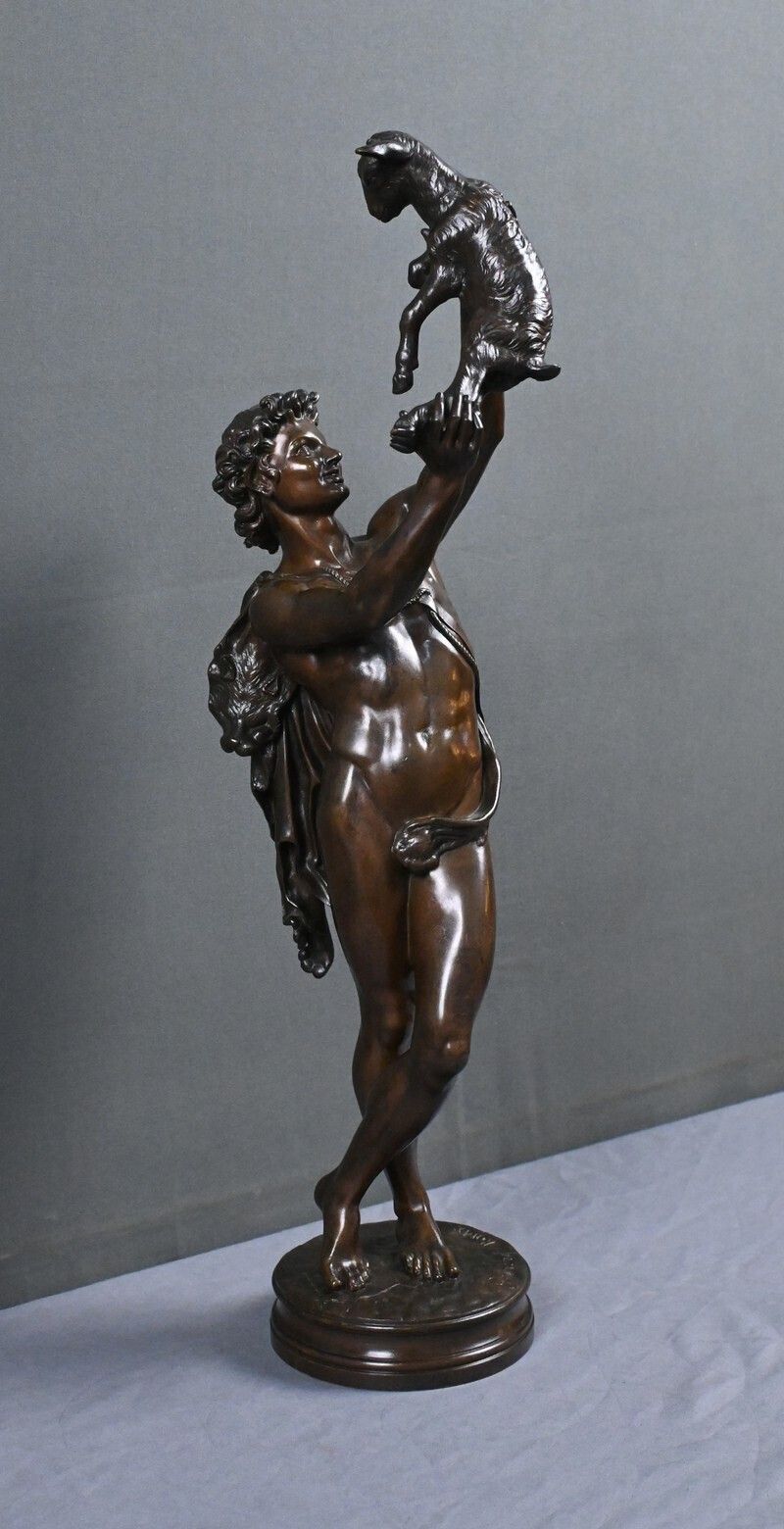 Important Bronze Sculpture "Faun Playing With A Kid" Signed Gumery – Second Half Of The 19th Century photo for sale
