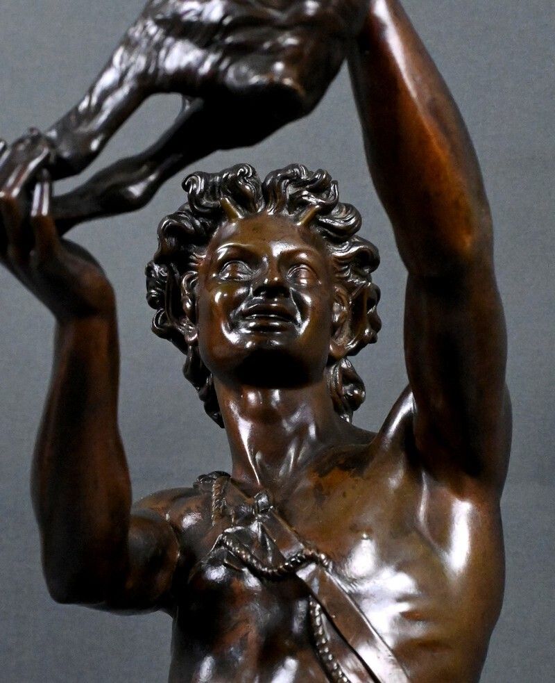 Important Bronze Sculpture "Faun Playing With A Kid" Signed Gumery – Second Half Of The 19th Century photo vintage
