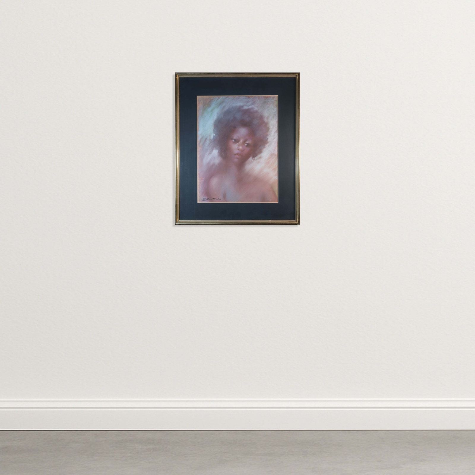 Vintage Pastelportret Van Een Jonge Vrouw – Gesigneerd photo furniture