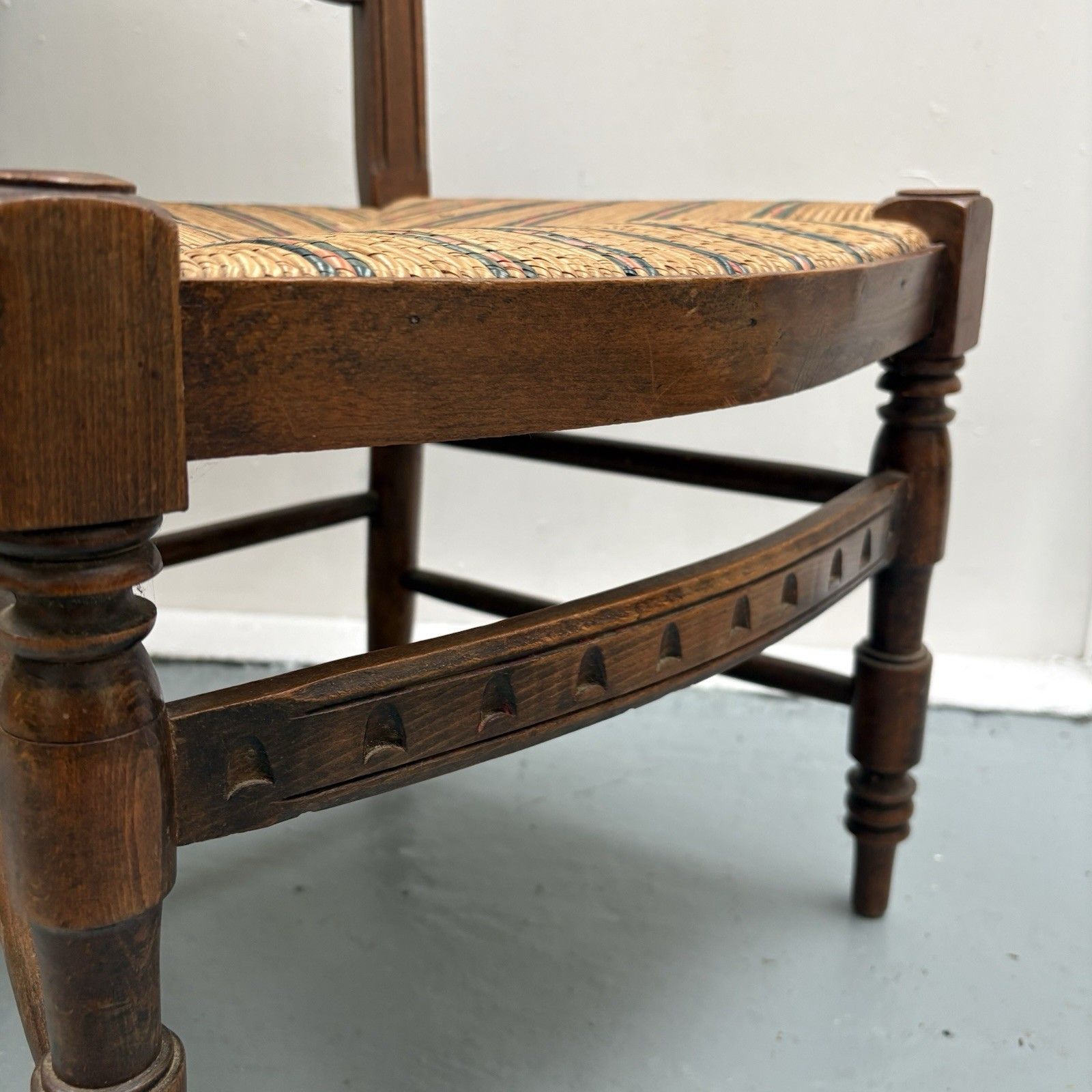 Vintage French High Ladder Back Hall Chair With A Tall Back & Lovely Wicker Seat photo vinterior