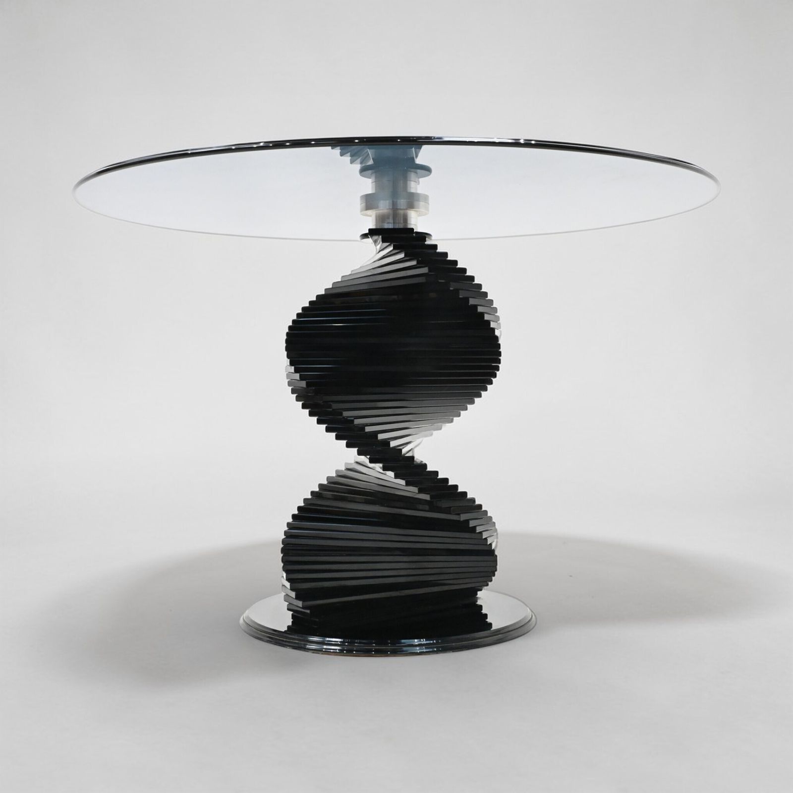 Round Glass Dining Table Designer Black Tint Glass 42" Diameter Free Uk Delivery photo vinterior