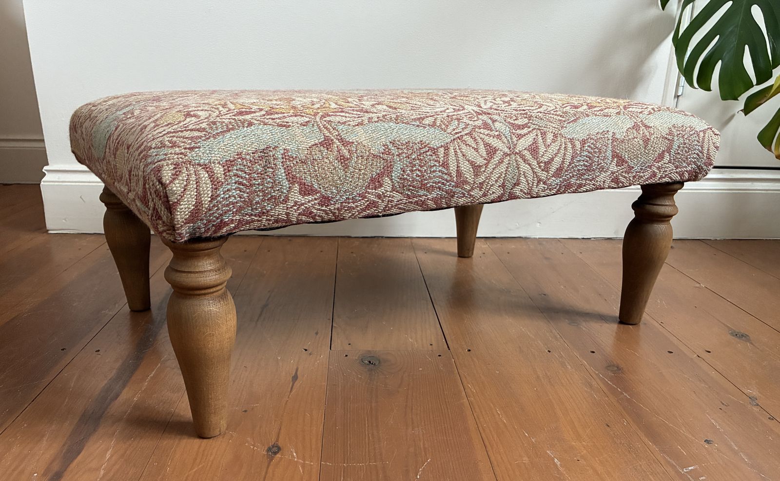 Footstool In William Morris Bird Weave Fabric With Turned Legs Free Delivery photo buy