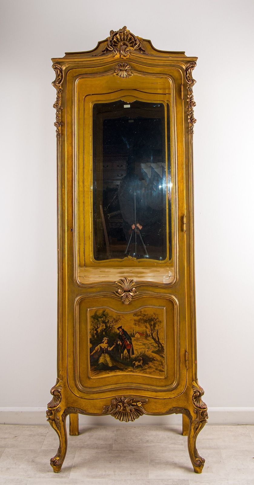 Antique French Rococo Gilt Vitrine Display Cabinet With Hand Painted Panels C1920 photo furniture