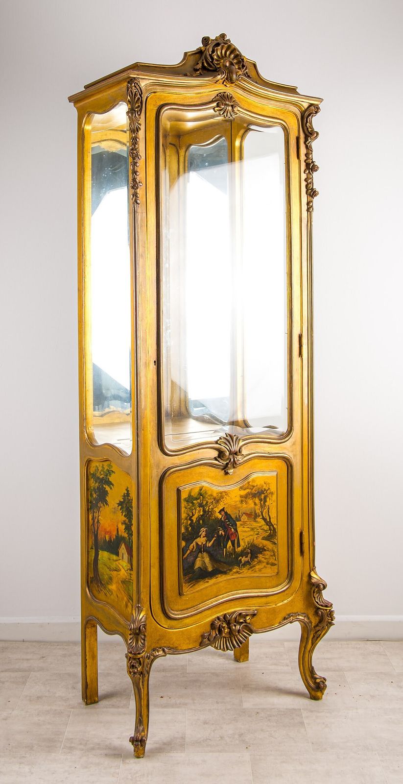 Antique French Rococo Gilt Vitrine Display Cabinet With Hand Painted Panels C1920 photo vinterior