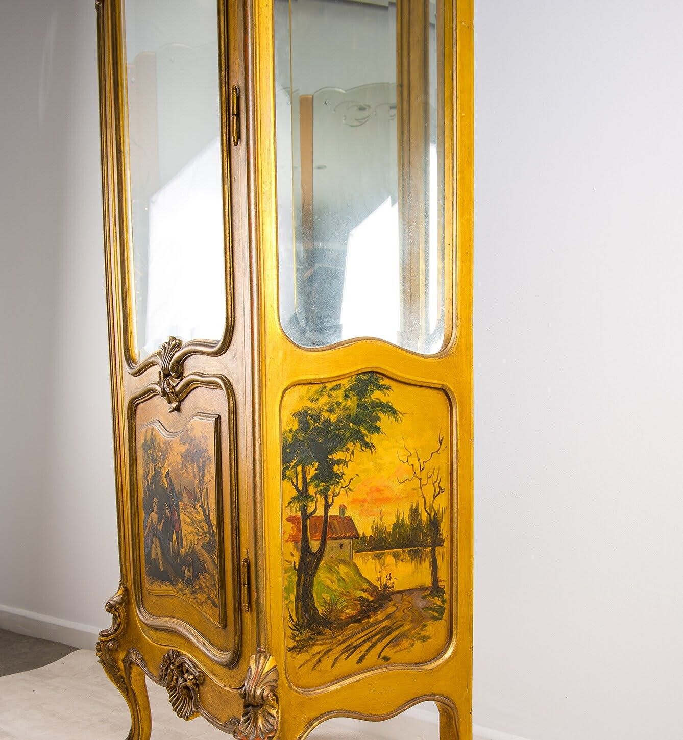 Antique French Rococo Gilt Vitrine Display Cabinet With Hand Painted Panels C1920 photo vintage