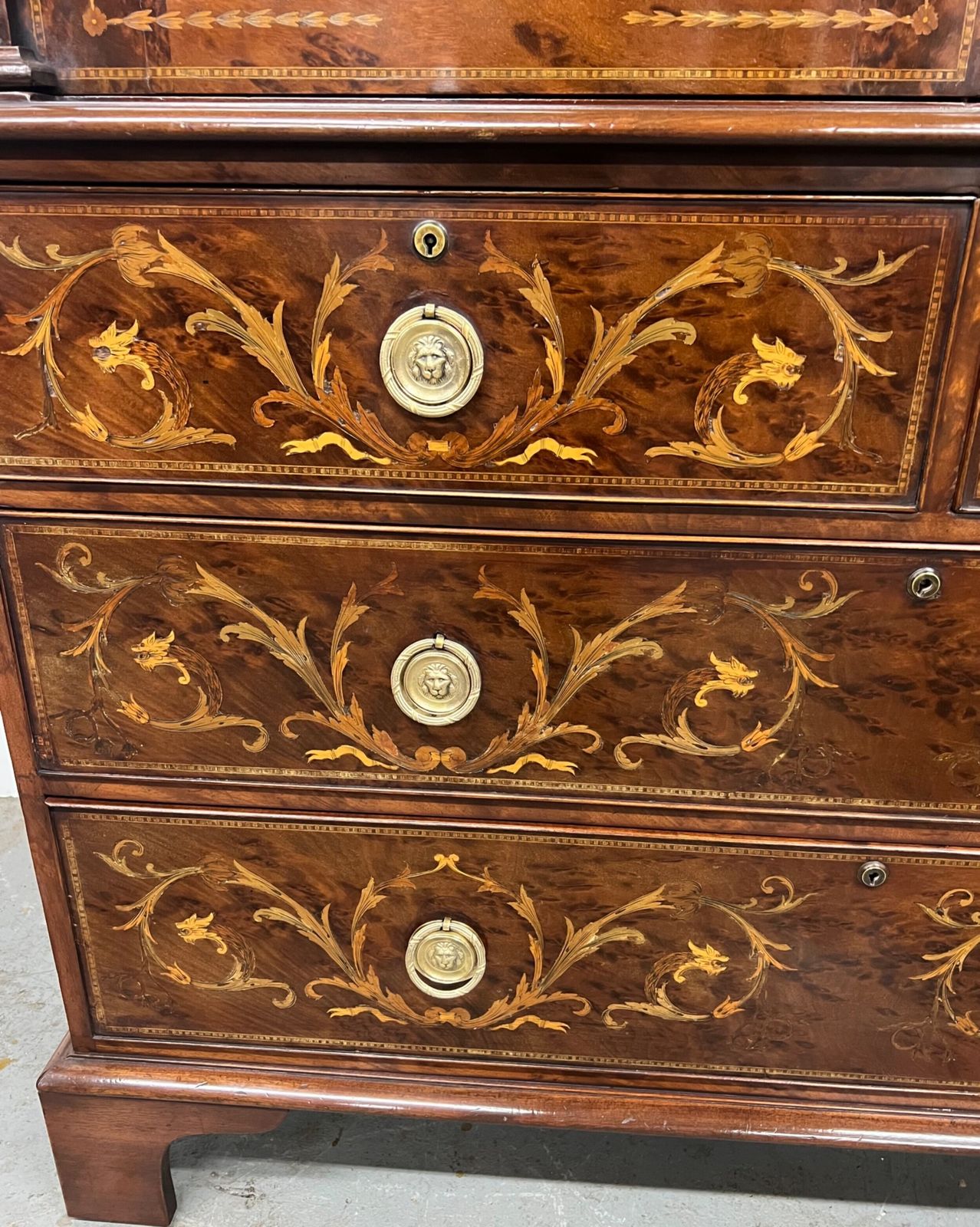 photo buy Stunning Antique Marquetry Inlaid Linen Press