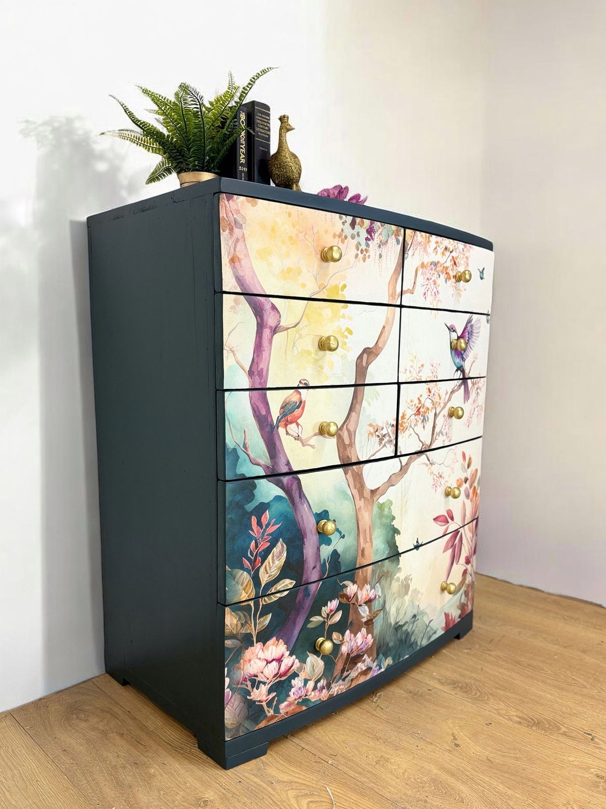 Pretty Floral Extra Large Chest Of Drawers In A Deep Teal Navy Blue photo 1125.0