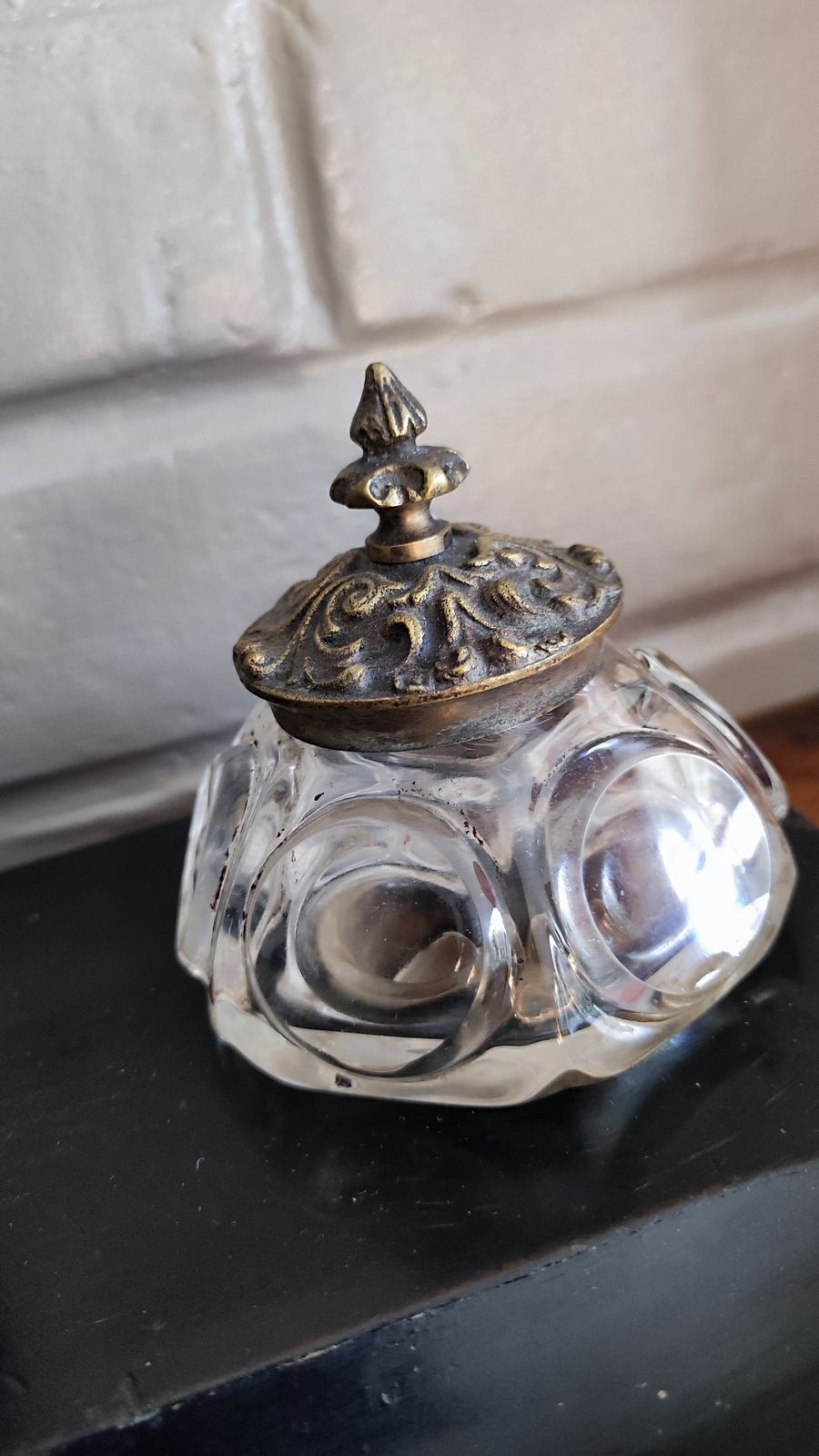 photo buy Antique French Double Figural Inkwell On Wood Base