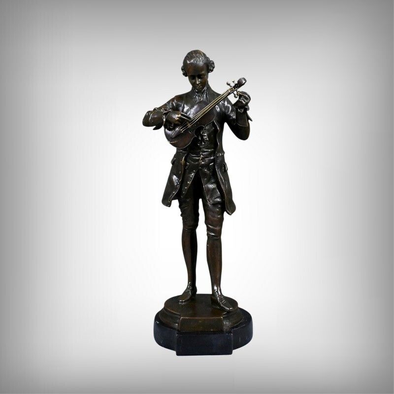 Bronze Sculpture "Mozart Tuning His Violin" – 20th Century photo furniture