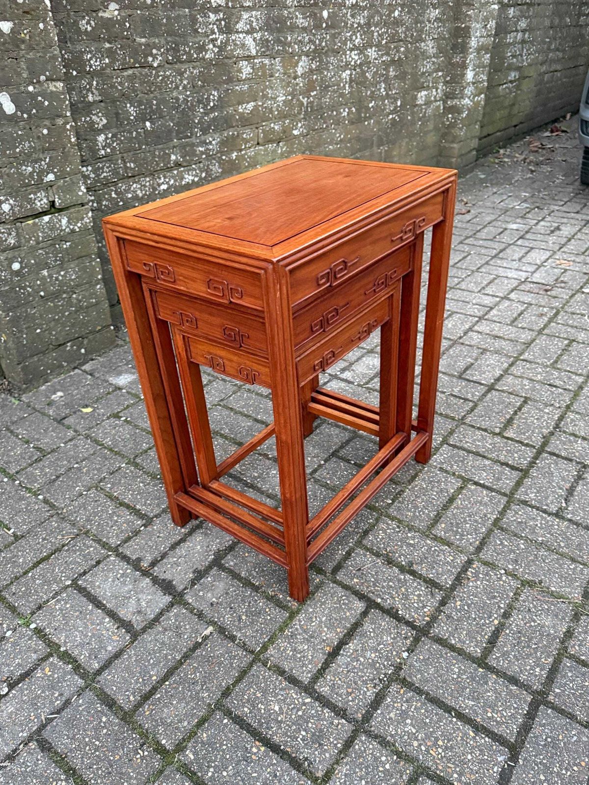 Vintage Chinese Style Nest Of Three Tables Hardwood Oriental Inspired Side Accent Tables photo Furniture