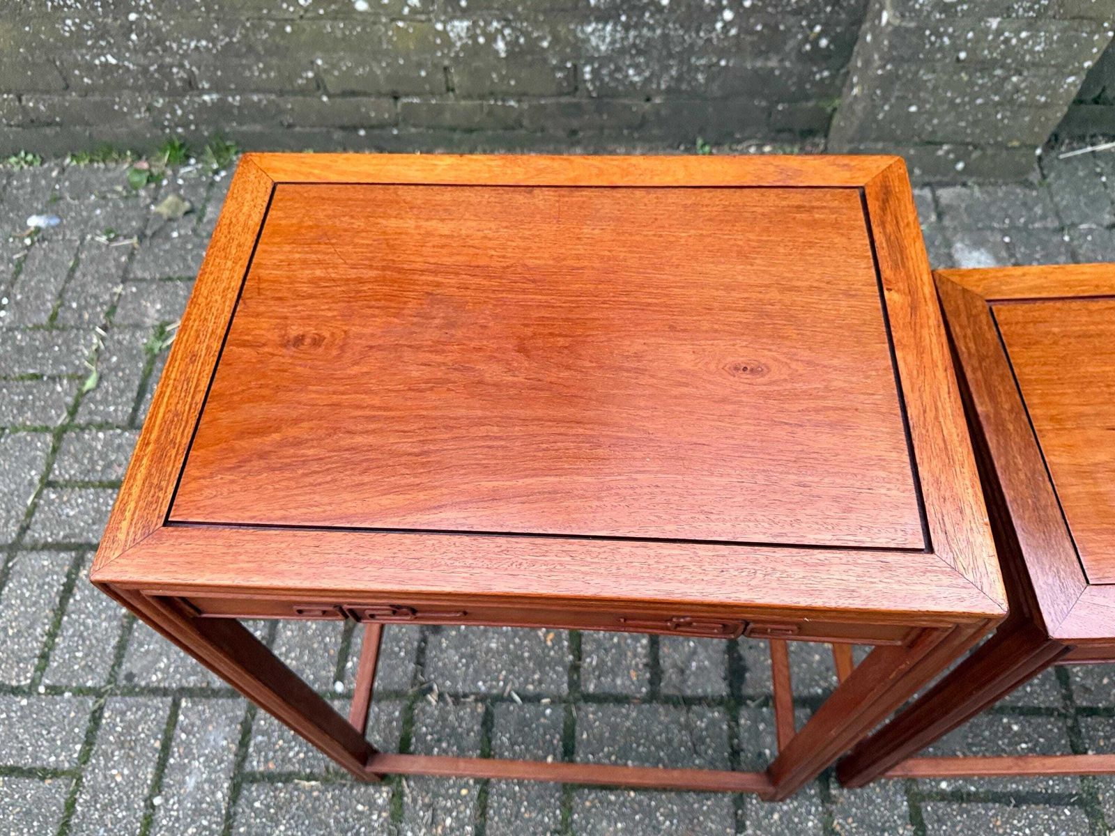 200.0 Vintage Chinese Style Nest Of Three Tables Hardwood Oriental Inspired Side Accent Tables photo