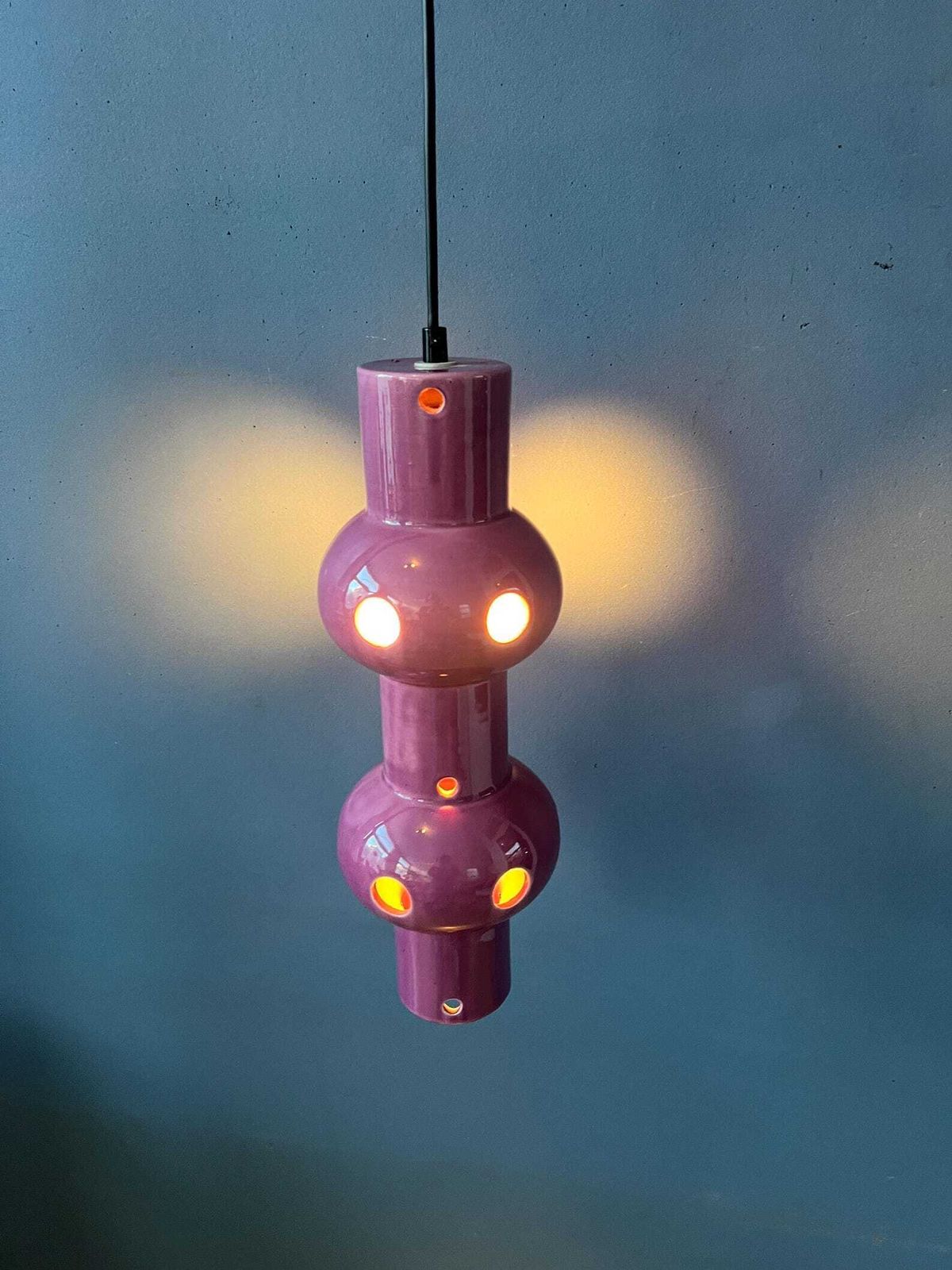 Vintage Roze Paarse Keramische Hanglamp, West Duitsland photo Verlichting