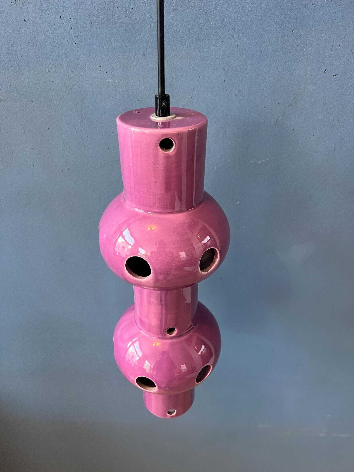Verlichting Vintage Roze Paarse Keramische Hanglamp, West Duitsland photo