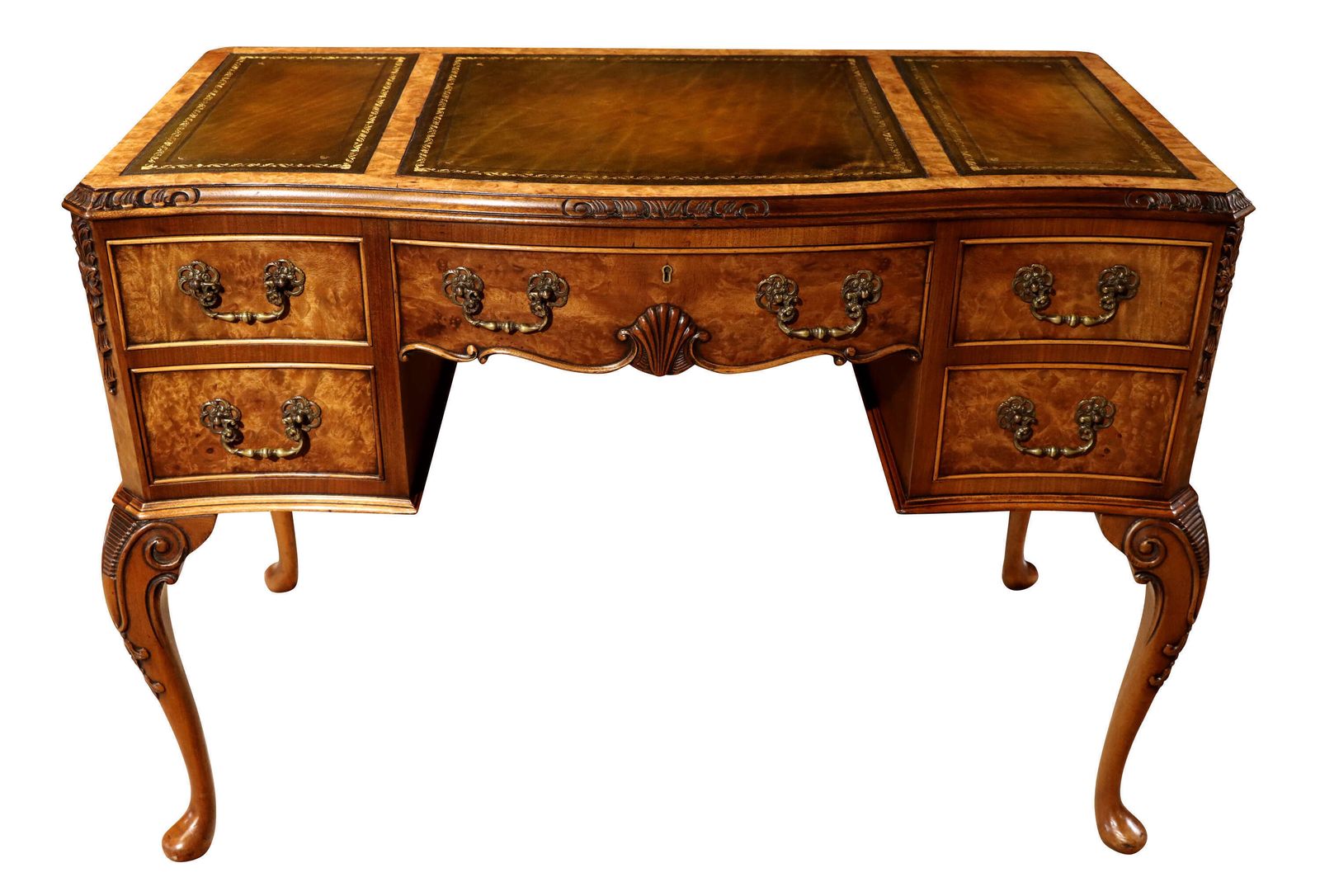 Antique Burr Walnut Ladies Writing Desk With Leather Top photo for sale