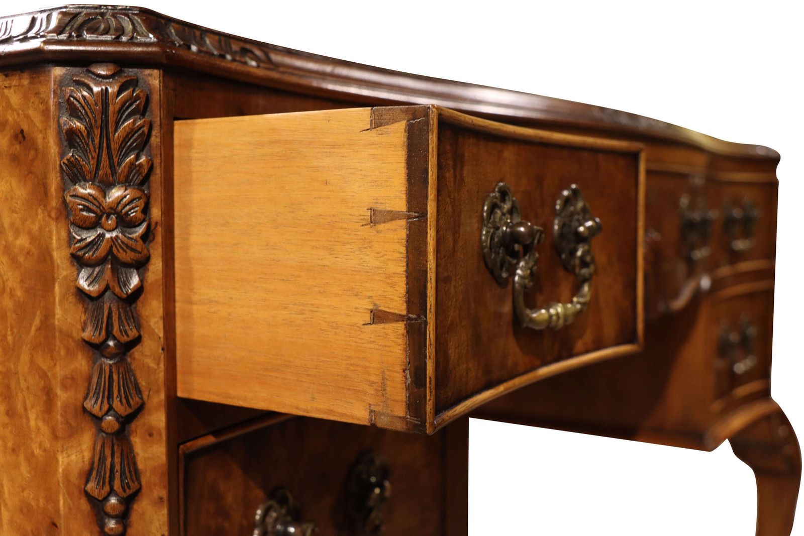 Antique Burr Walnut Ladies Writing Desk With Leather Top photo vinterior