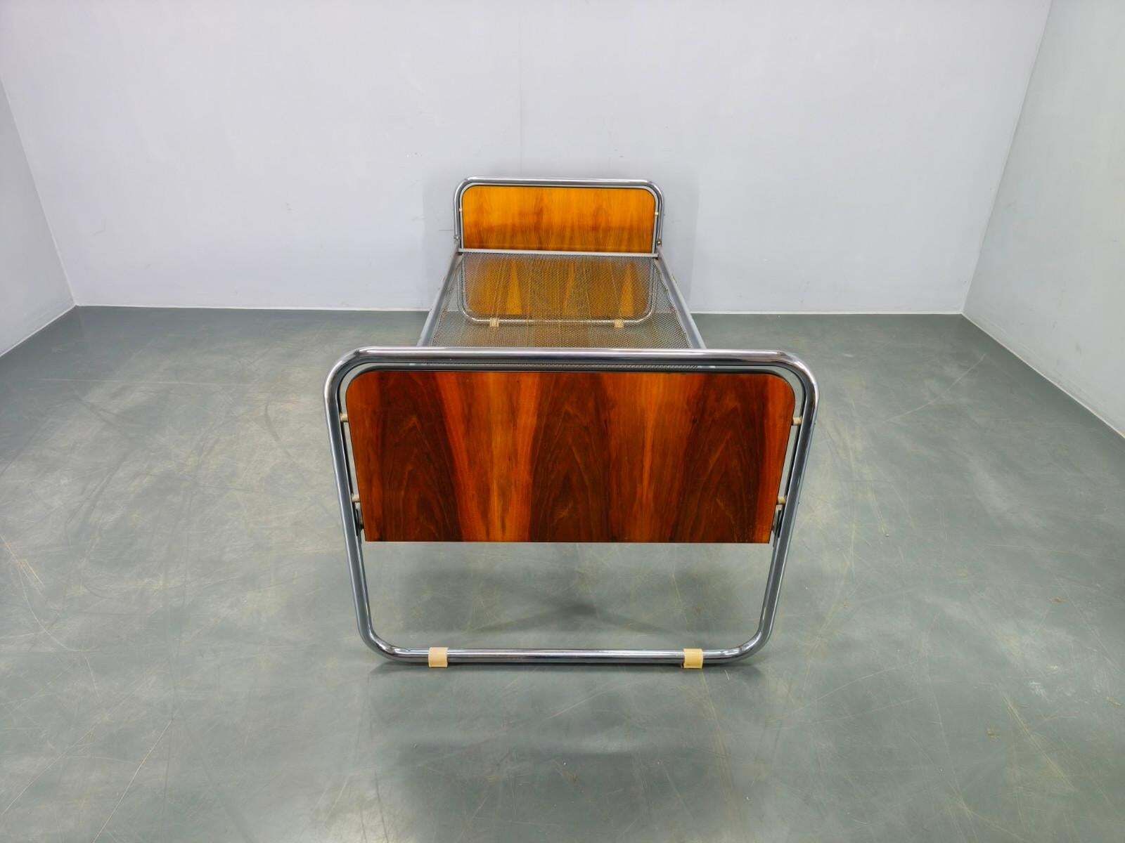 Bauhaus Tubular Steel Bed With Walnut Veneer Panels, 1930s photo Furniture