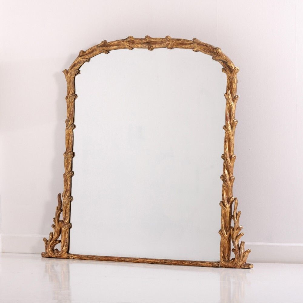Large 19th Century Giltwood Faux Bois Overmantel Mirror With Original Mercury Glass Plate photo furniture