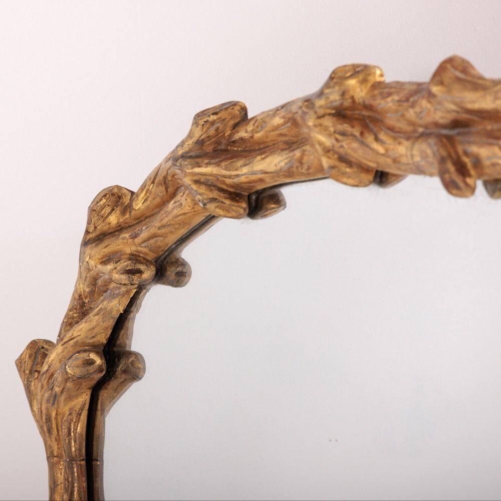Large 19th Century Giltwood Faux Bois Overmantel Mirror With Original Mercury Glass Plate photo vinterior