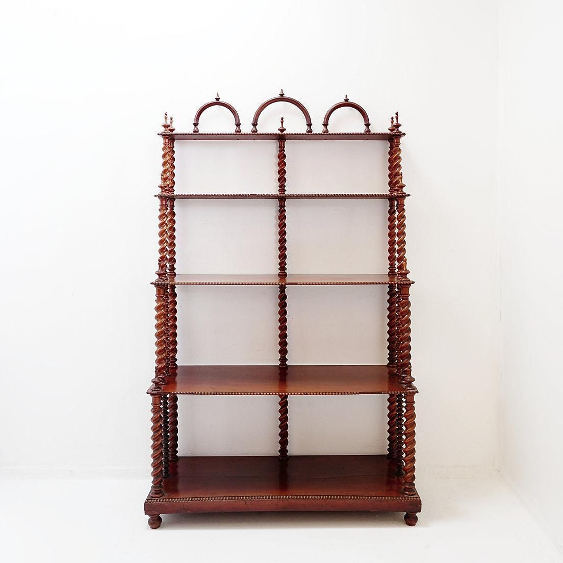 Antique Spool Style Bookcase, Turned Wood, Rustic Charm, 20th Century photo furniture