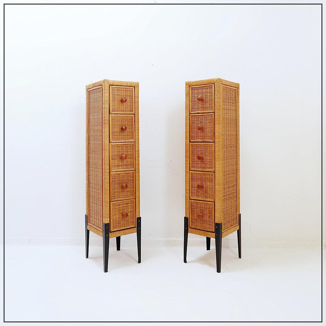 Pair Of Small Vintage Five Drawer Chests Of Drawers photo Furniture
