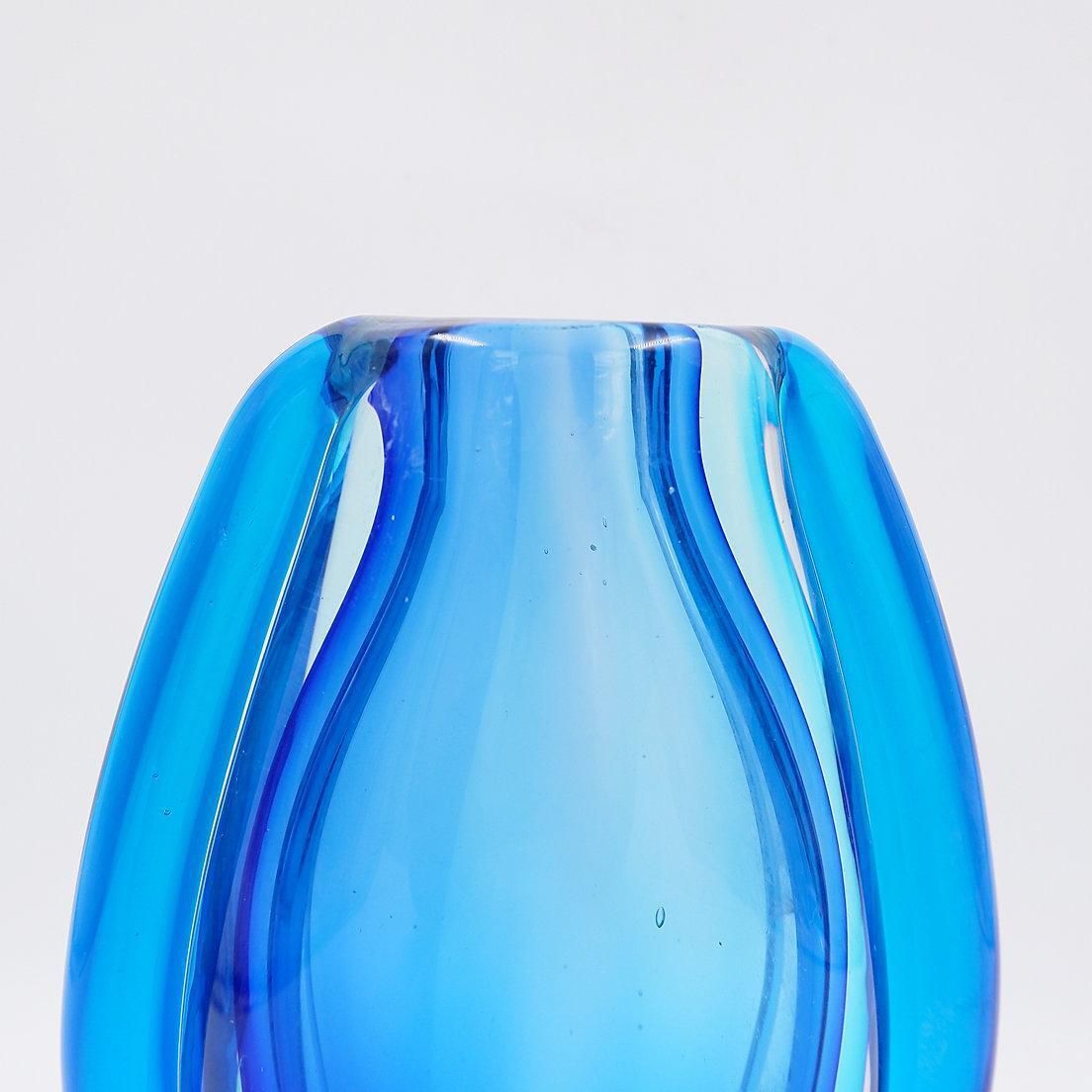Oval Glass Vase In Shades Of Blue, In The Style Of Sommerso photo 311.0