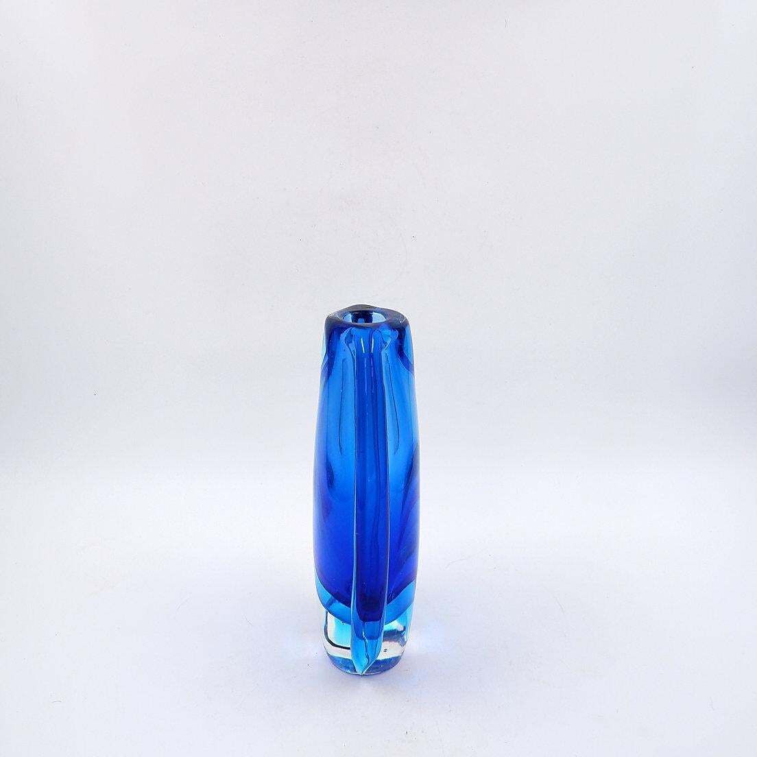 Oval Glass Vase In Shades Of Blue, In The Style Of Sommerso photo vinterior