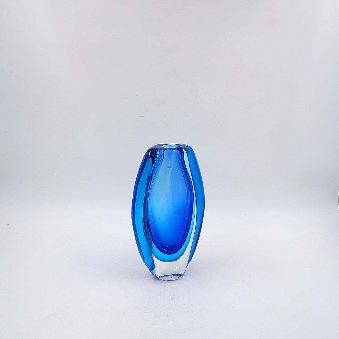 photo for sale Oval Glass Vase In Shades Of Blue, In The Style Of Sommerso