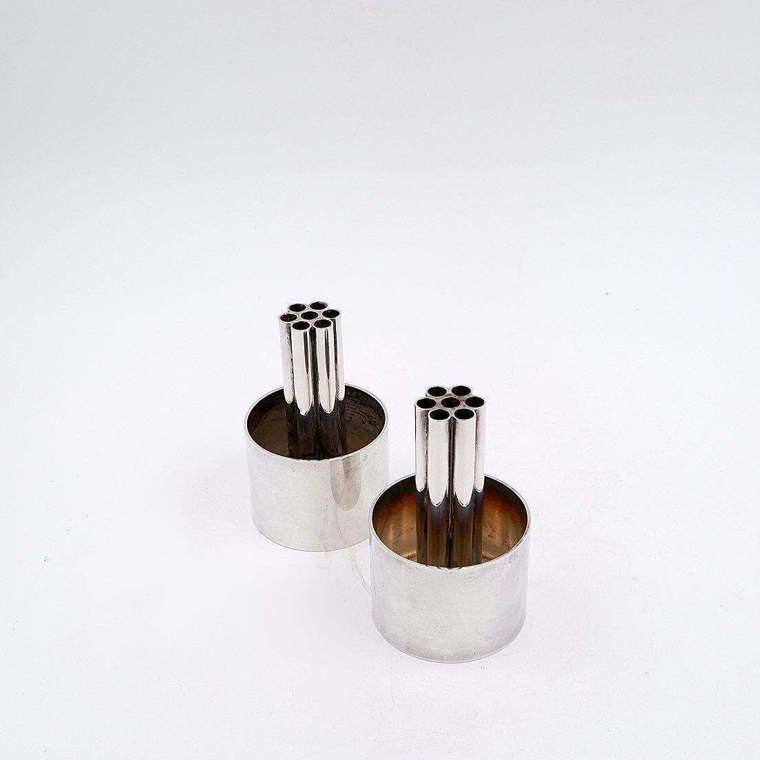 photo for sale Vintage Italian Silver Plated Multi Tube Candlesticks, 6.5cm Diameter