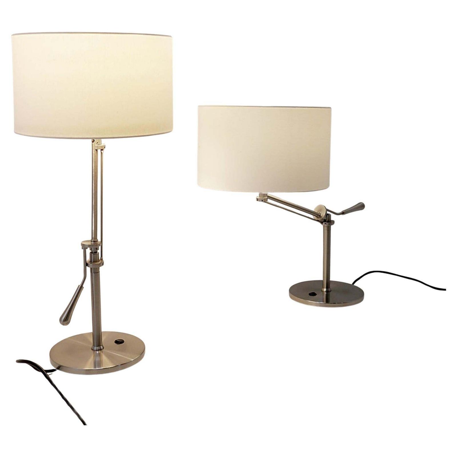 Pair Of Brushed Steel Table Lamps With Adjustable Rake   United Kingdom