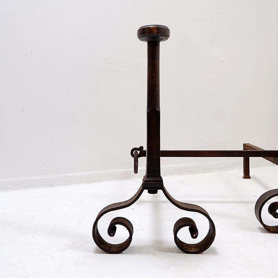 19th Century Antique Wrought Iron Andirons With Curved Legs photo vinterior