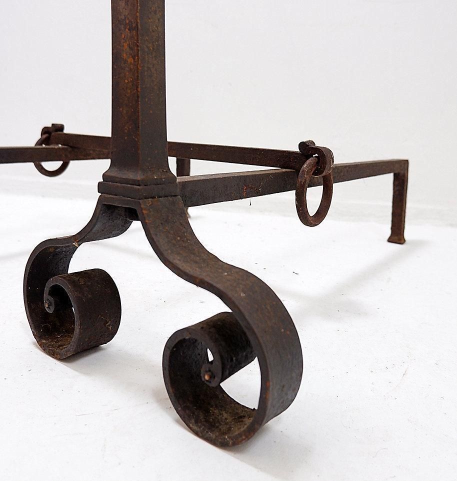 19th Century Antique Wrought Iron Andirons With Curved Legs photo vintage