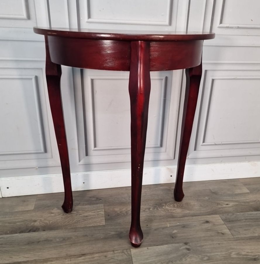 Vintage Console Side Table Demi Lune Half Moon Mahogany Queen Anne Style photo furniture