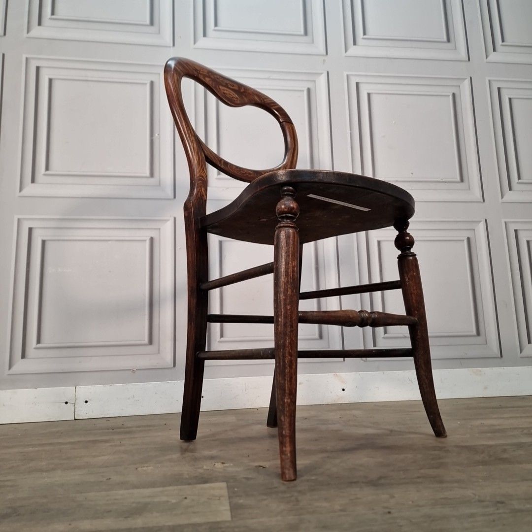 Antique Balloon Back Chair Victorian Solid Wood Bedroom Hall Seat Vintage photo for sale