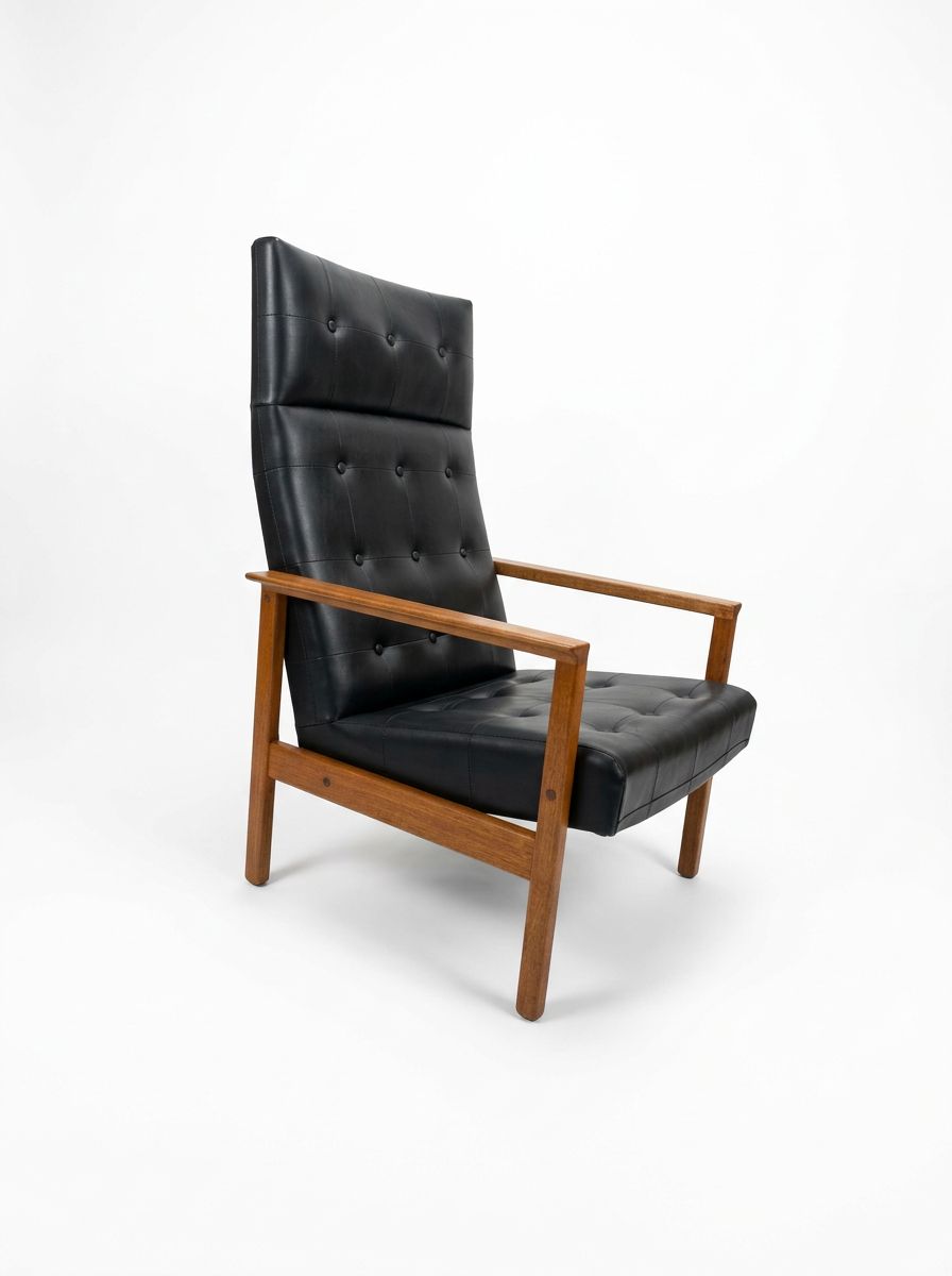 Scandinavian Faux Leather Swedish Mid Century Armchair photo 345.0