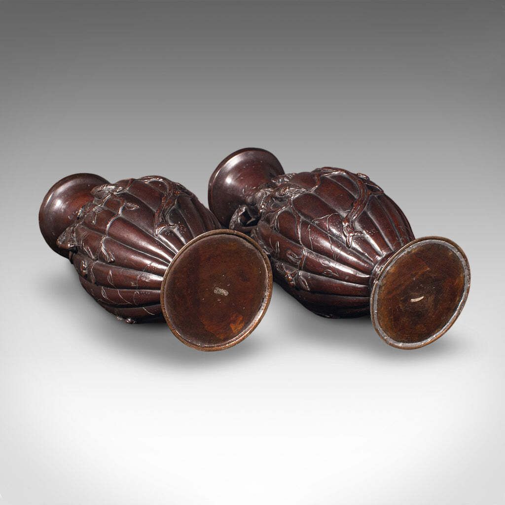 photo furniture Pair Of Antique Stem Vases, Japanese, Bronze, Meiji Era, Baluster Urn, Victorian