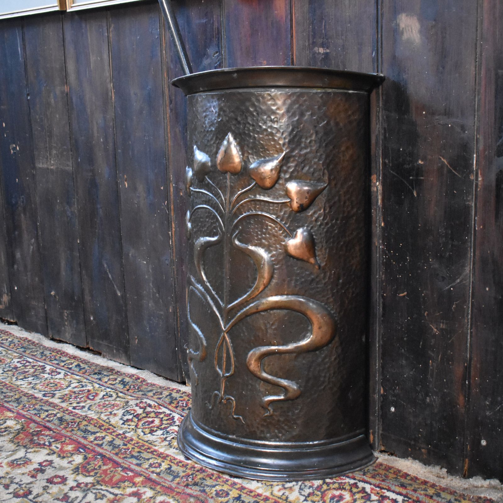 Antique Art Noueau Handmade Repousse Copper Demi Lune Umbrella Stick Stand photo Home Decor
